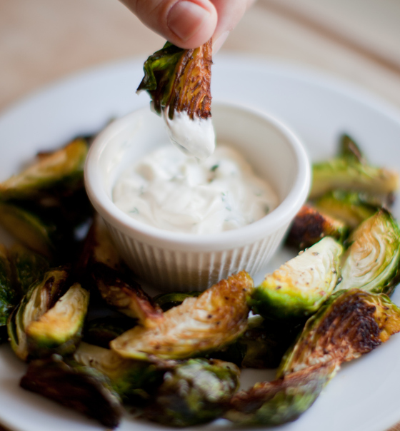 Crispy Brussel Sprouts with Garlic Aioli Dipping Sauce